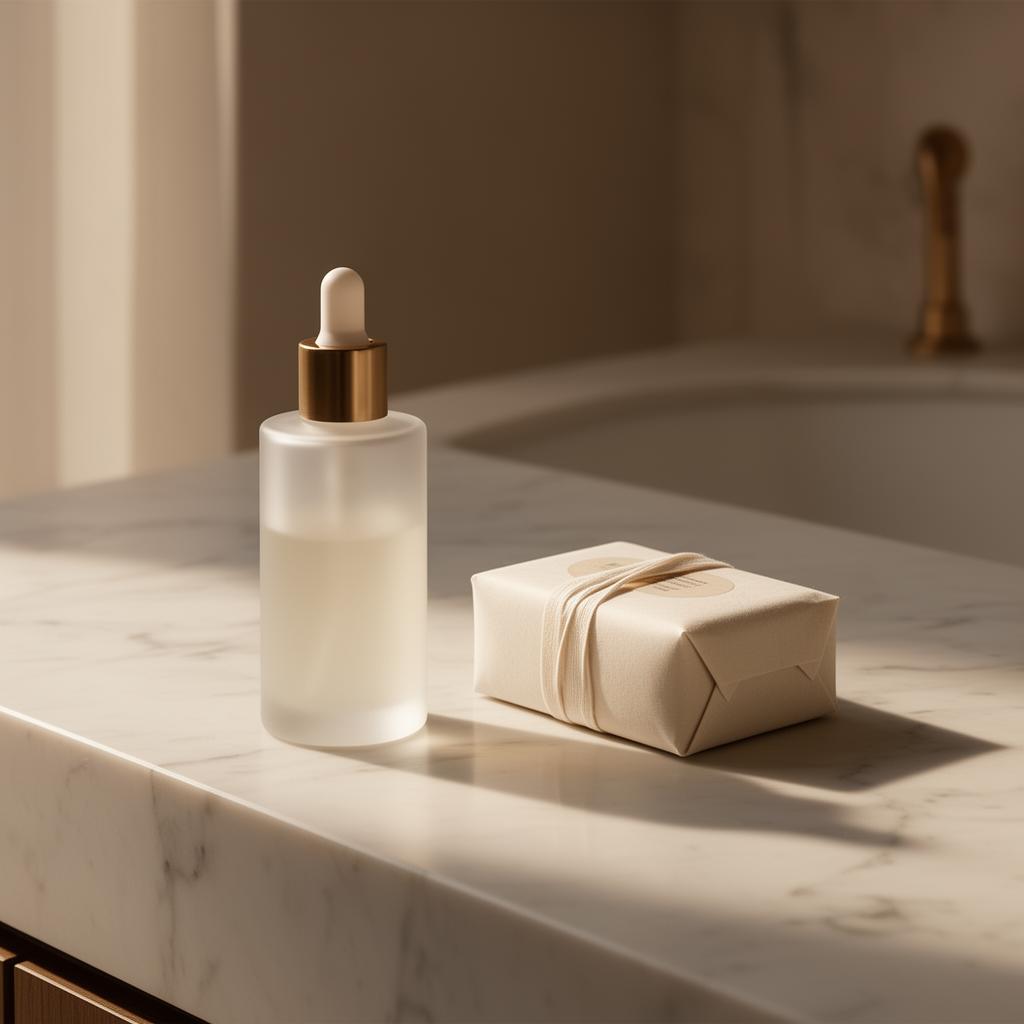 ÉCLAT TOTALE Advanced Lotion on marble vanity